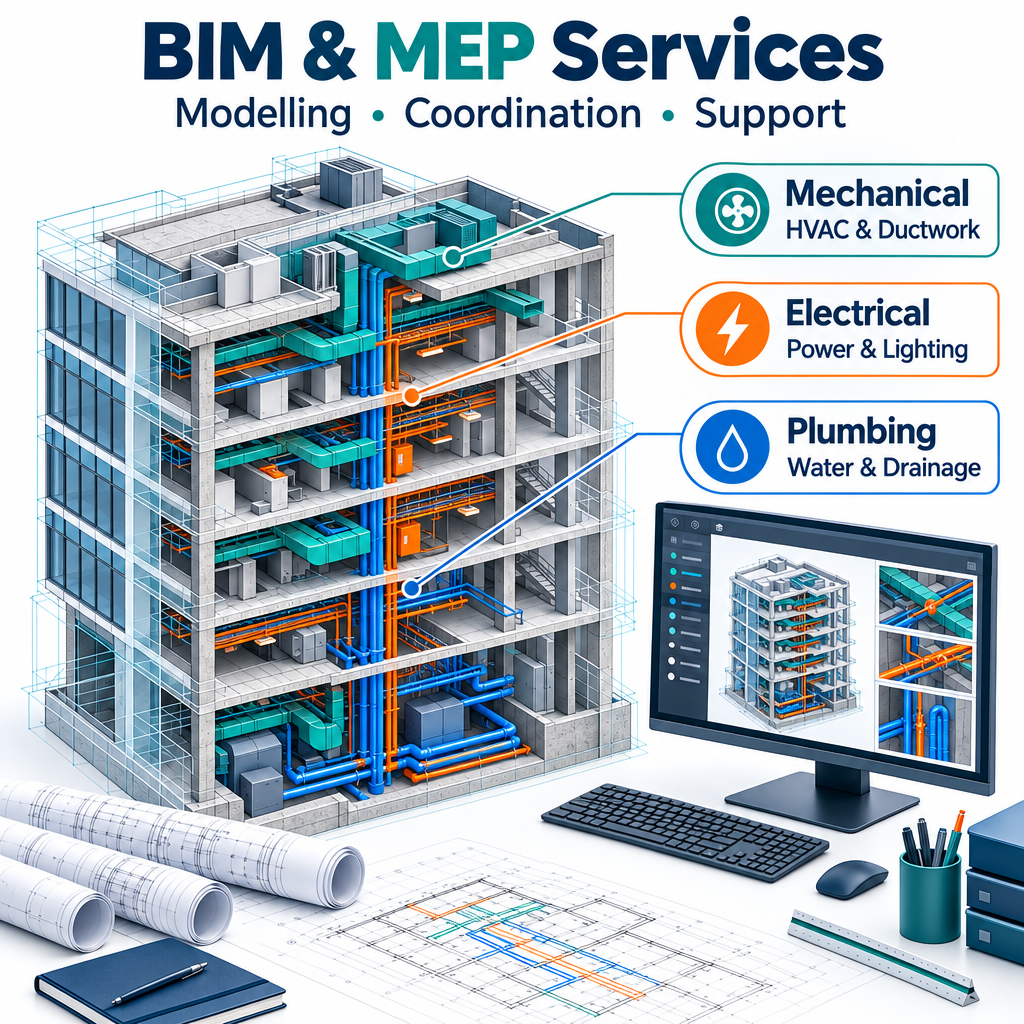 BIM and MEP services with labelled building systems
